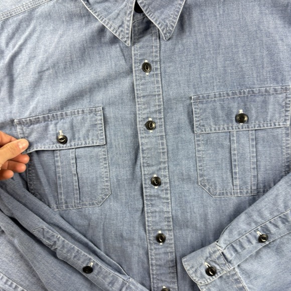 Polo Ralph Lauren Shirt Men's L Blue Donington Denim Chambray Flap Pockets West - Picture 6 of 10